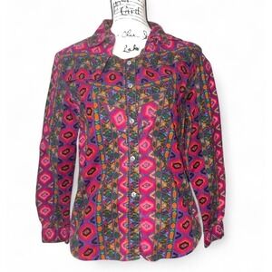 Rodeo Western Wear Womens Southwestern Cotton Button Up Shirt Purple Pink Medium